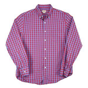 J. Crew Mens Quality Woven Shirt Size M Red Blue Check Button-Up Long‎ Sleeve